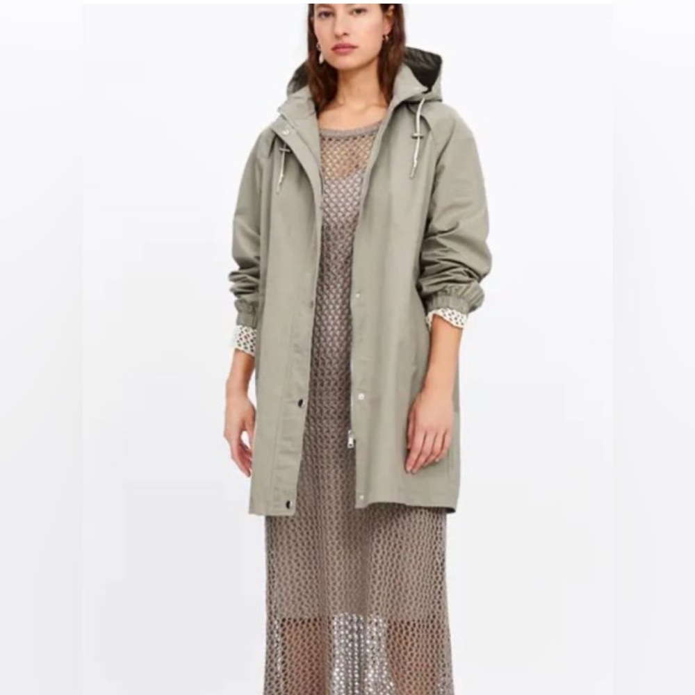 Zara Light Olive Green Hooded Trench Coat